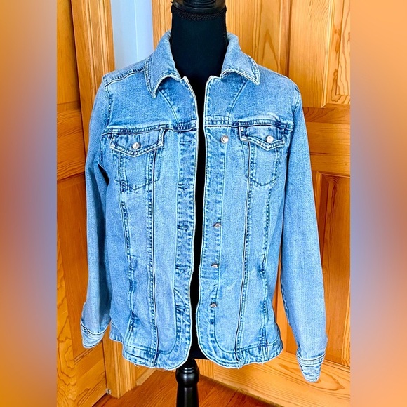 Laura Ashley Embellished Blue Denim Jacket 4 pockets Silver Buttons and Sequins - Picture 1 of 17
